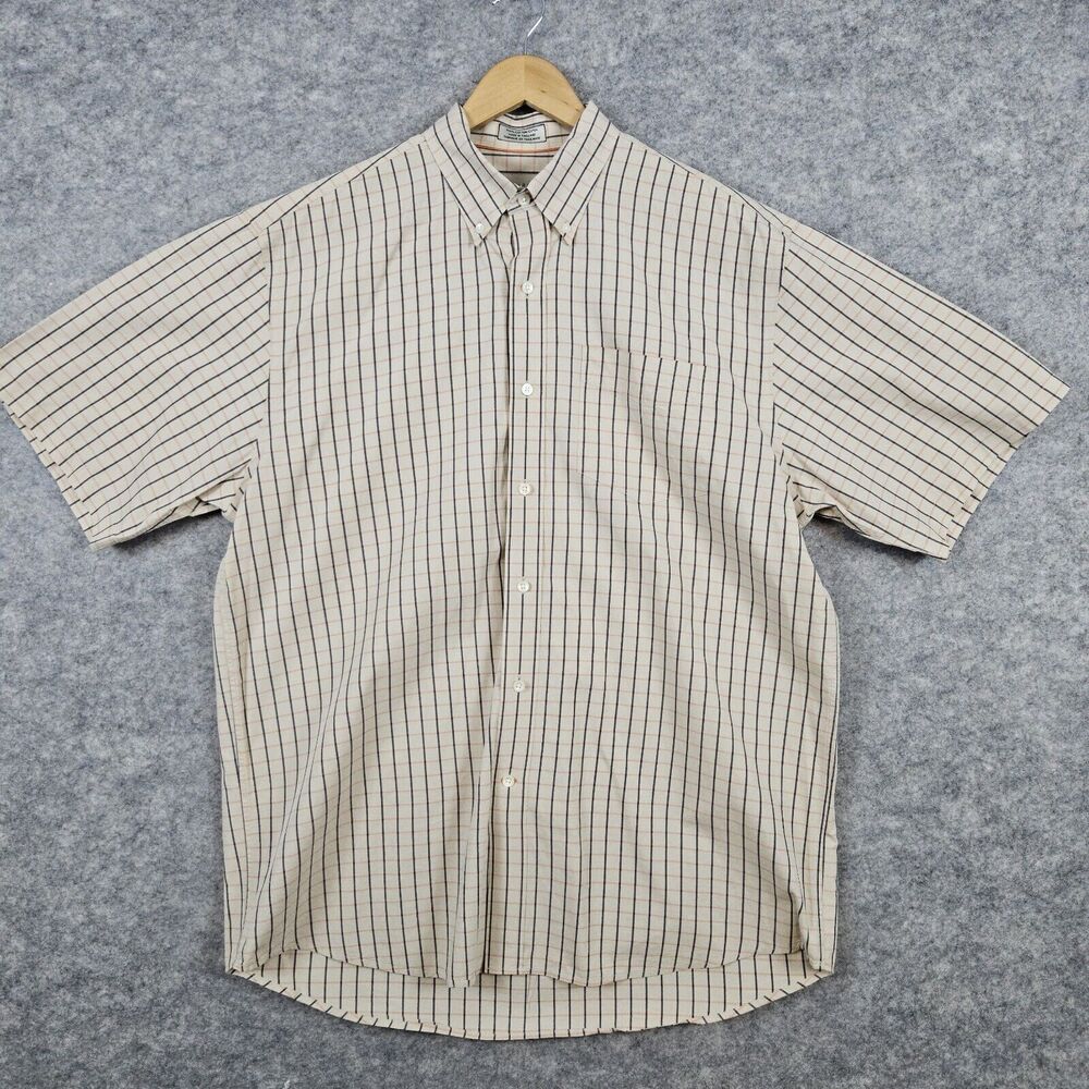 Cutter & Buck Beige Windowpane 100%‎ Cotton XL Short Sleeve Button Up/Down Shirt